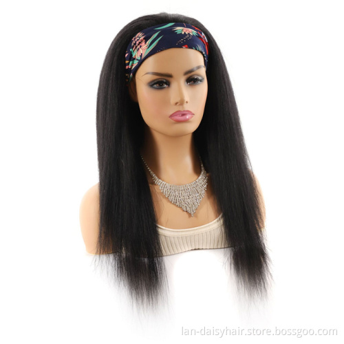Natural Black Color Long human hair Machine Made  Wigs Rich Production Experience headband  Human Hair Wigs